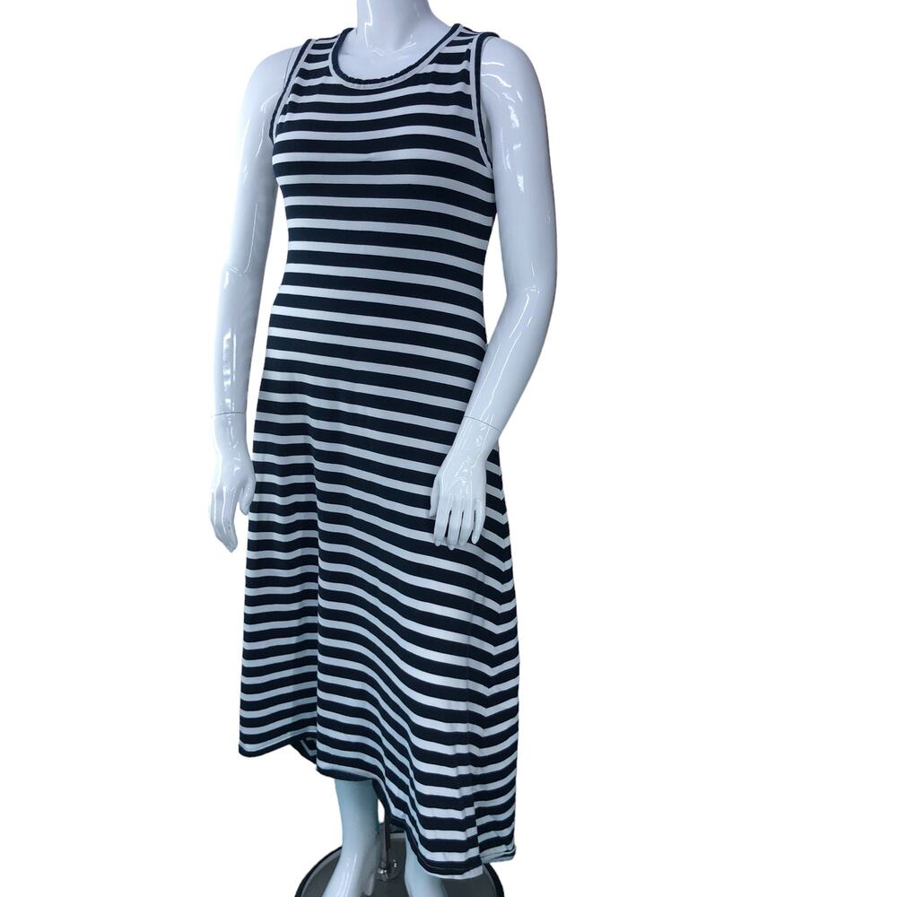 J Crew Womens Size M Midi Dress Cotton Sleeveless Navy White Stripe Classic